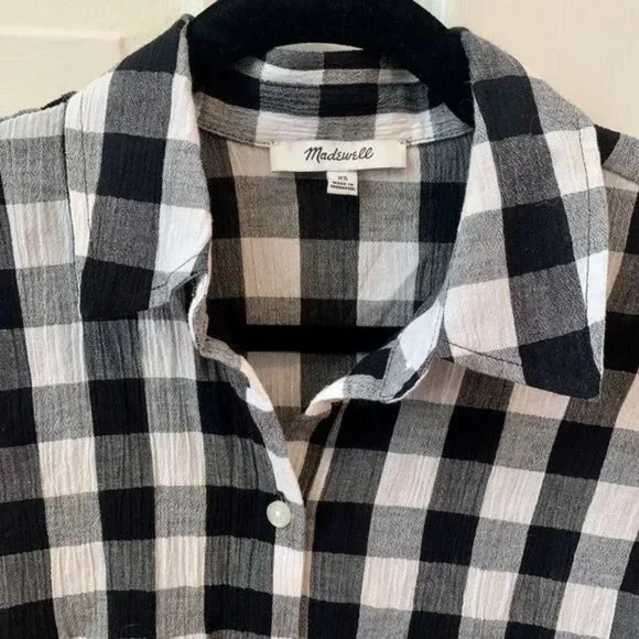 Madewell Women's Plaid Blouse with Ruffle Hem XS - Picture 5 of 6